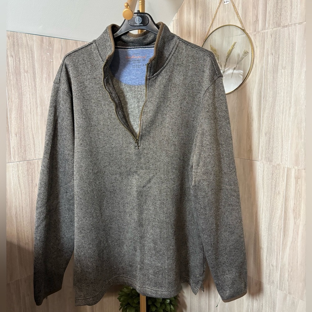 Weatherproof Men's Charcoal Herringbone 1/4 Zip-Up Sweater